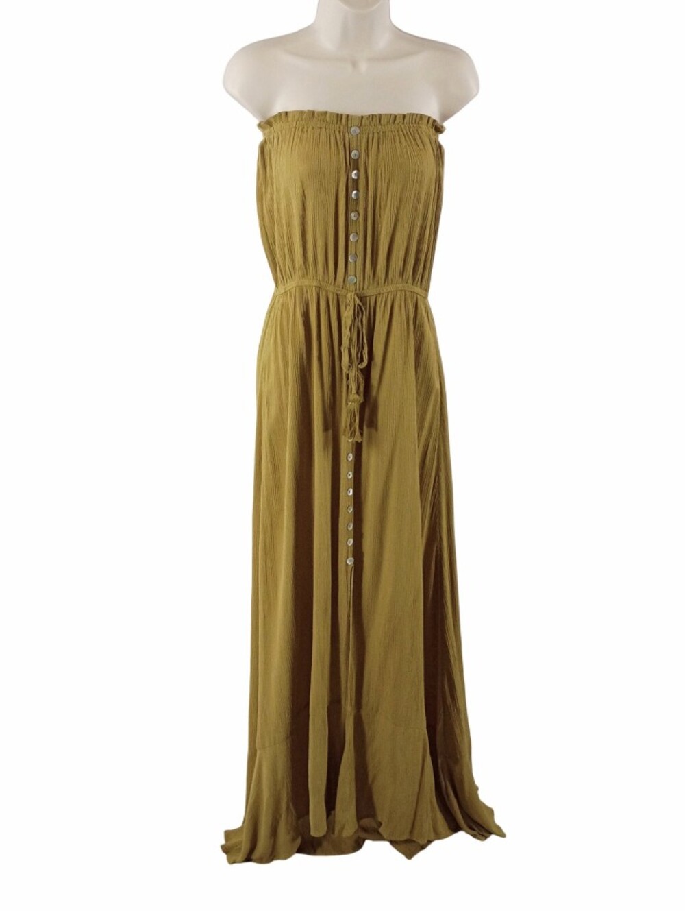 Elan Dark Goldenrod Colored Strapless Button-Front Maxi Dress